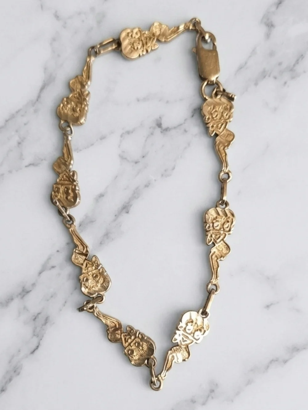 RARE 10k Gold Betty Boop 8-Character Figural Link Bracelet Heavy Collector's Pie - Picture 1 of 8